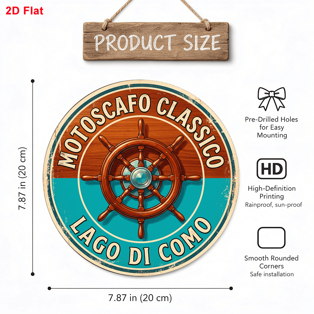 2d flat 1pc round vintage metal sign wooden boat helm wheel on teal and wood distressed wall decor plaque for patio garden home office garage   room cafe patio porch