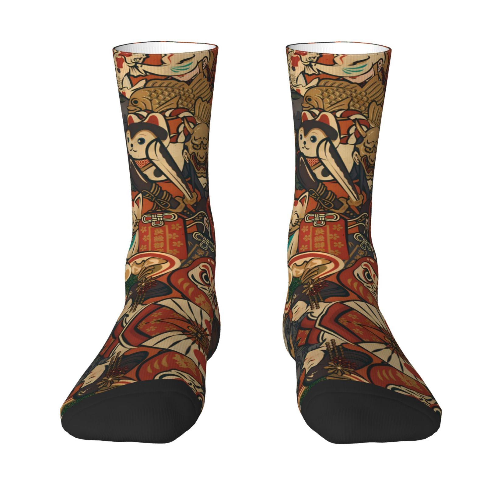 TEMU 1 Pair Japanese Element Novelty Print Socks, Digital Printing Craft. For Sock Collectors, Ideal For Outdoor Leisure, Sports, And Gifts