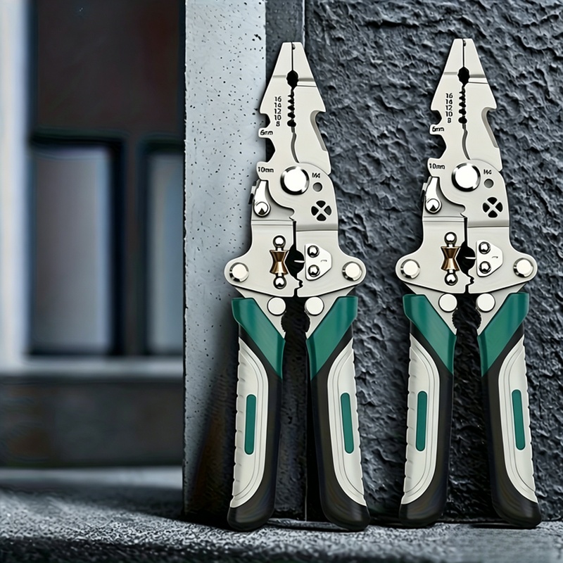 TEMU 2pcs Foldable Stainless Steel Multifunctional Wire Stripper Pliers Durable Metal Crimping Cutting Clamping Tool For Electrical Wiring Pipeline