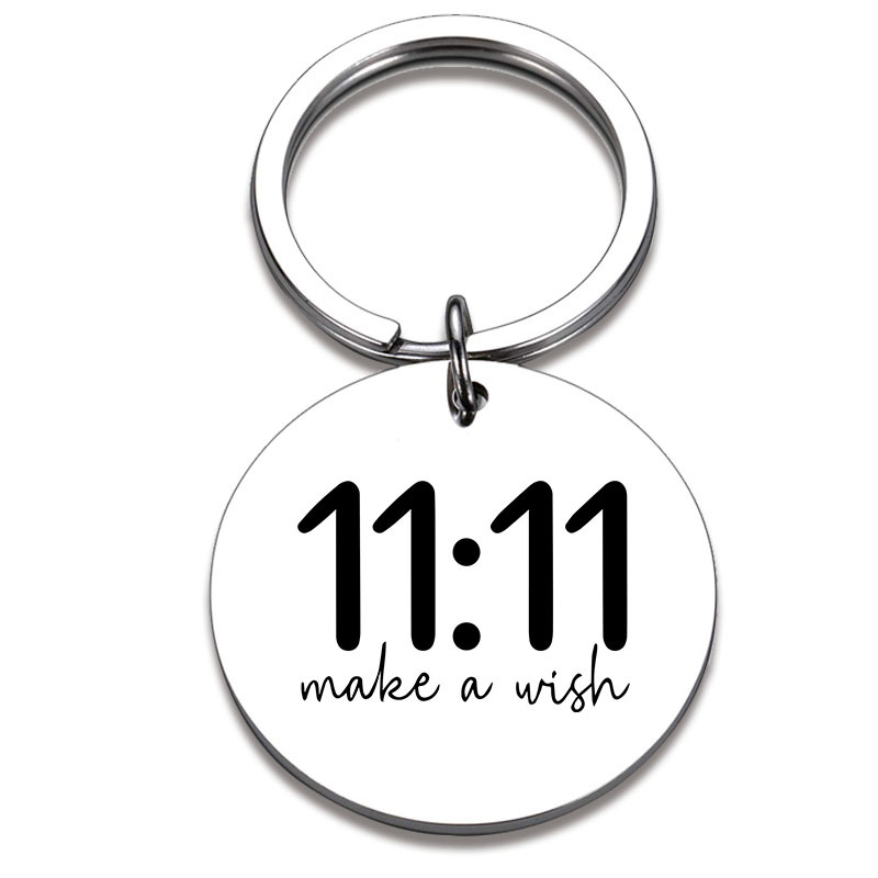 E-shop 11:11 Wunschschlüsselanhänger, Engelszahl Edelstahl Schlüsselring, Inspirierendes Spirituelles Geschenk für Frauen Männer, Runder Anhänger für