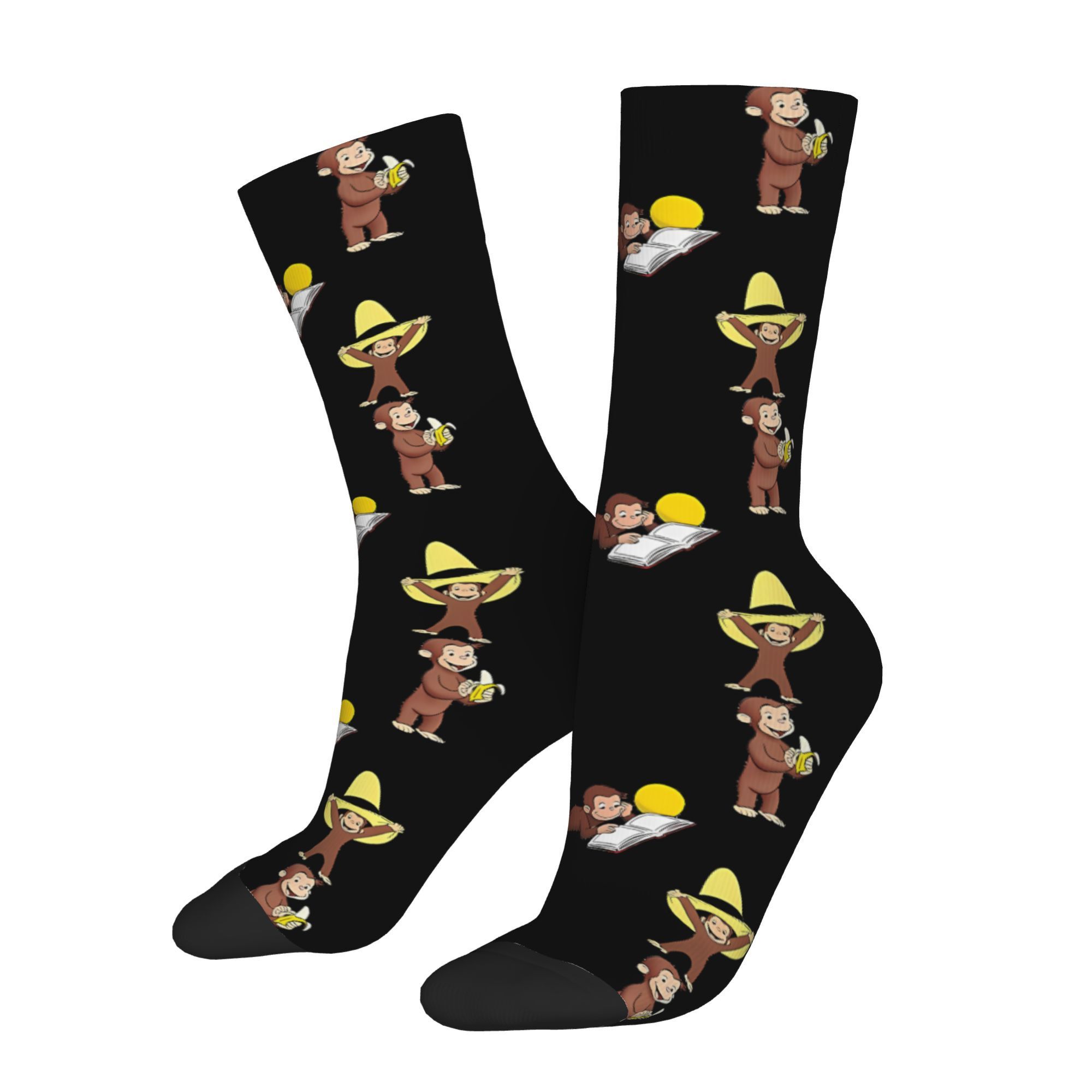 

George Monkey - Fun Hip Hop Socks For , Seamless Novelty Crew Socks With Vintage Cartoon Print, Perfect Christmas Gift, , Merry Christmas Decoration, Happy