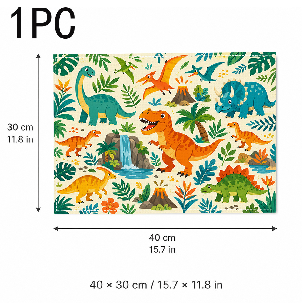 TEMU 1pc/4pcs/6pcs Dinosaur And Plant Scene Pattern Printed Placemats Heatresistant Placemats Suitable For Home Decoration Festive Dining Kitchen And