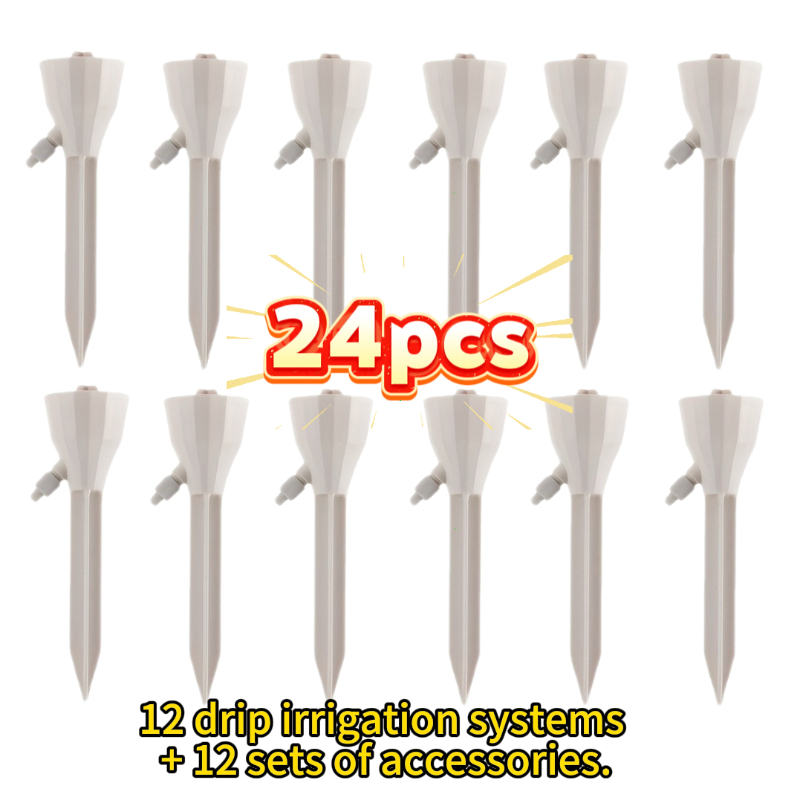 TEMU Lot de 24 piquets d'arrosage automatique avec kit d'irrigation goutte à goutte à débit réglable, convient aux plantes d'intérieur et de jardin,
