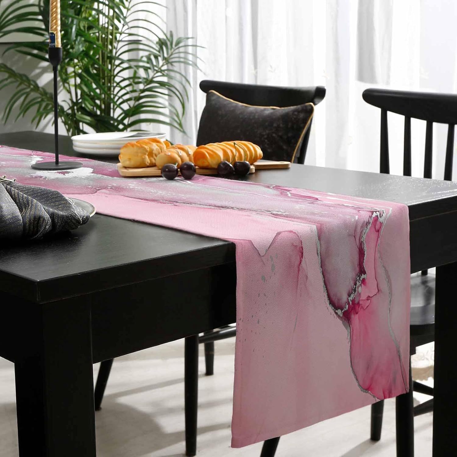 strapless open back dress Pom Buti Pink Table Runner | Pink Block Print Runner main image 1