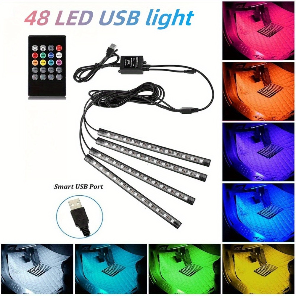 TEMU 48 Led Car Ambient Lights, Rgb Heel Light Strips, Led Car Lights, Music Light Strips, Halloween, Christmas, Thanksgiving Gifts