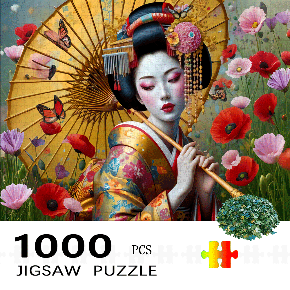 1000pcs japanese geisha puzzle - traditional with floral