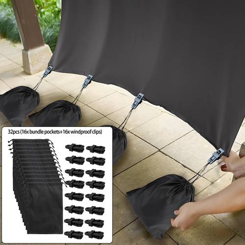 32pcs heavy duty windproof pergola system with 16 weight bags clips pp polypropylene suitable for outdoor arches tents tablecloths backyard balcony curtains doorway coverings