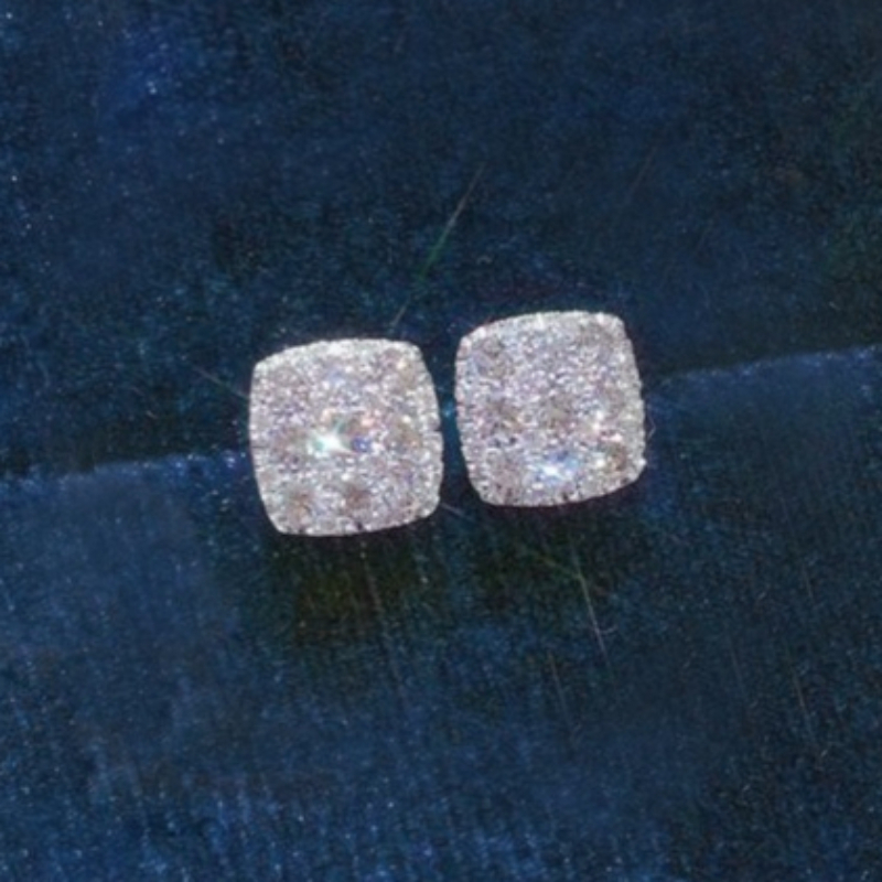 Women's Elegant Shiny Inlay Zirconia Square Stud Earrings