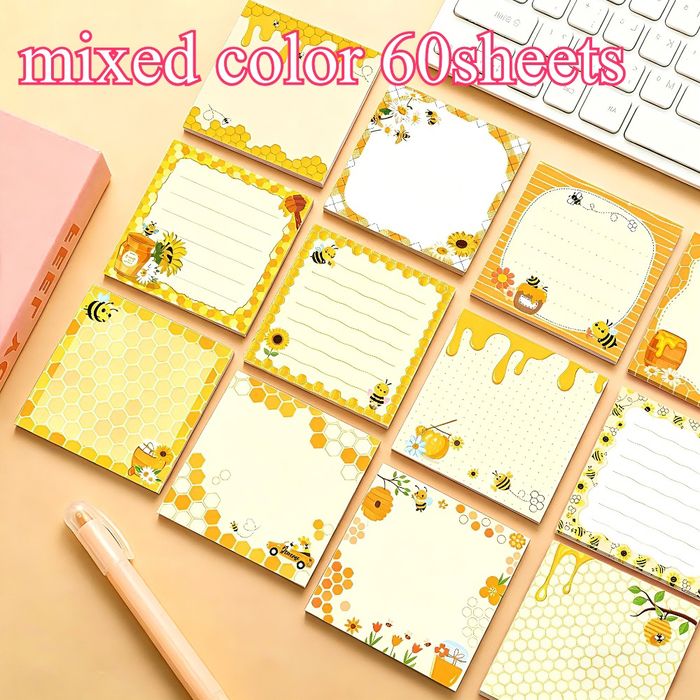 Mixed 60 Sheets Cartoon Sticky Notes, Fresh Style, Suitable For Students' Office Memo Messages, Used As Small Gifts