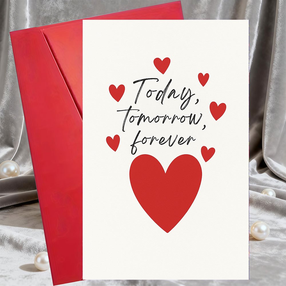 TEMU 1pc Greeting Card With Red Hearts | Perfect For Couples Expressing , Ideal For Anniversaries, Weddings, Or Special Moments To Show Lasting |