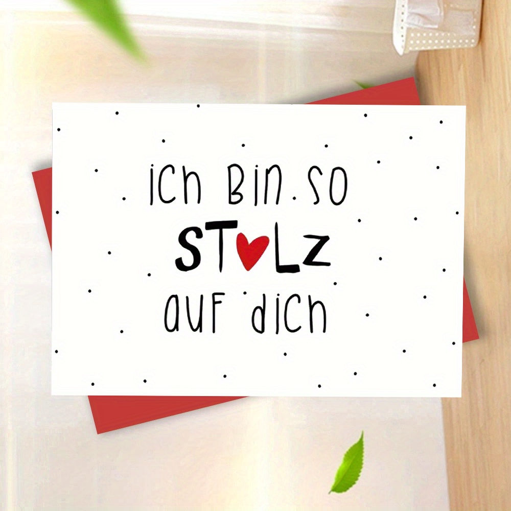 1pc Humorous German Congratulation Card With Envelope, High-, 6.29" X 4.33" - " So Stolz Auf Dich" - Exam Passing & Encouragement - Ideal For Any Recipient, Thank You Notes, Birthday Gifts