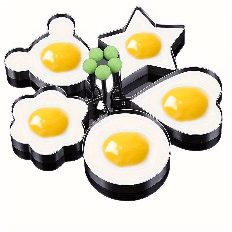 2pcs Set Random Style Egg Molds - Non-Stick Stainless Steel, Heart...