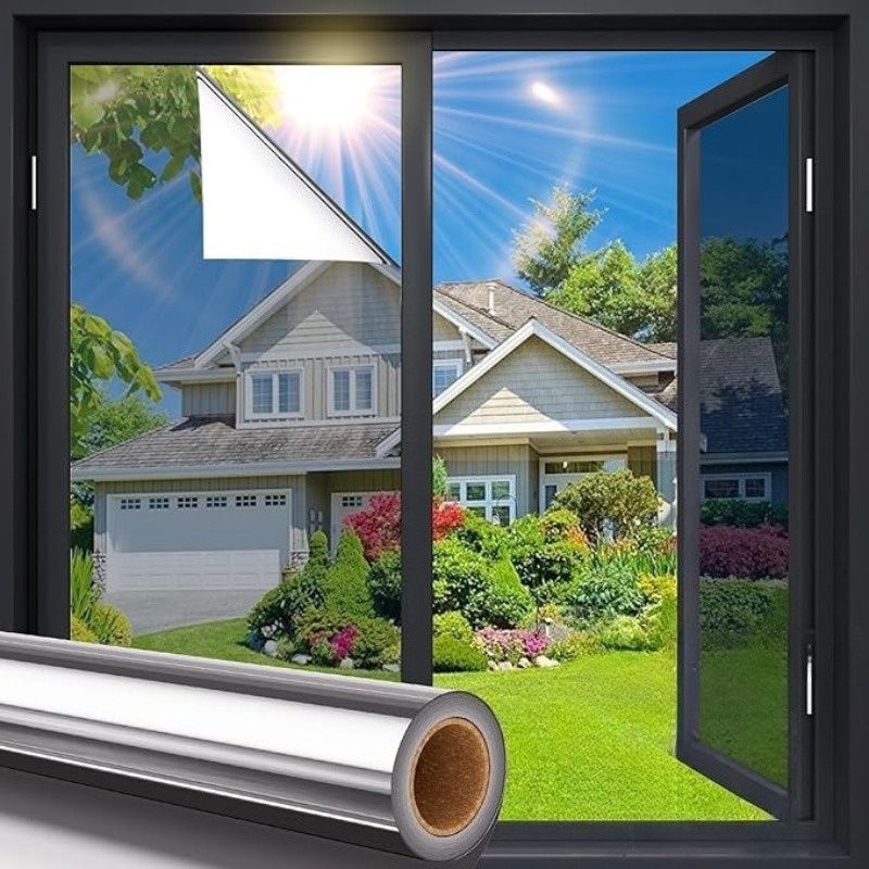 TEMU Unidirectional Privacy Film For Windows, Color Scheme For Household Windows, Reflective Glass Window Cover, Black, Window Privacy Film, Window
