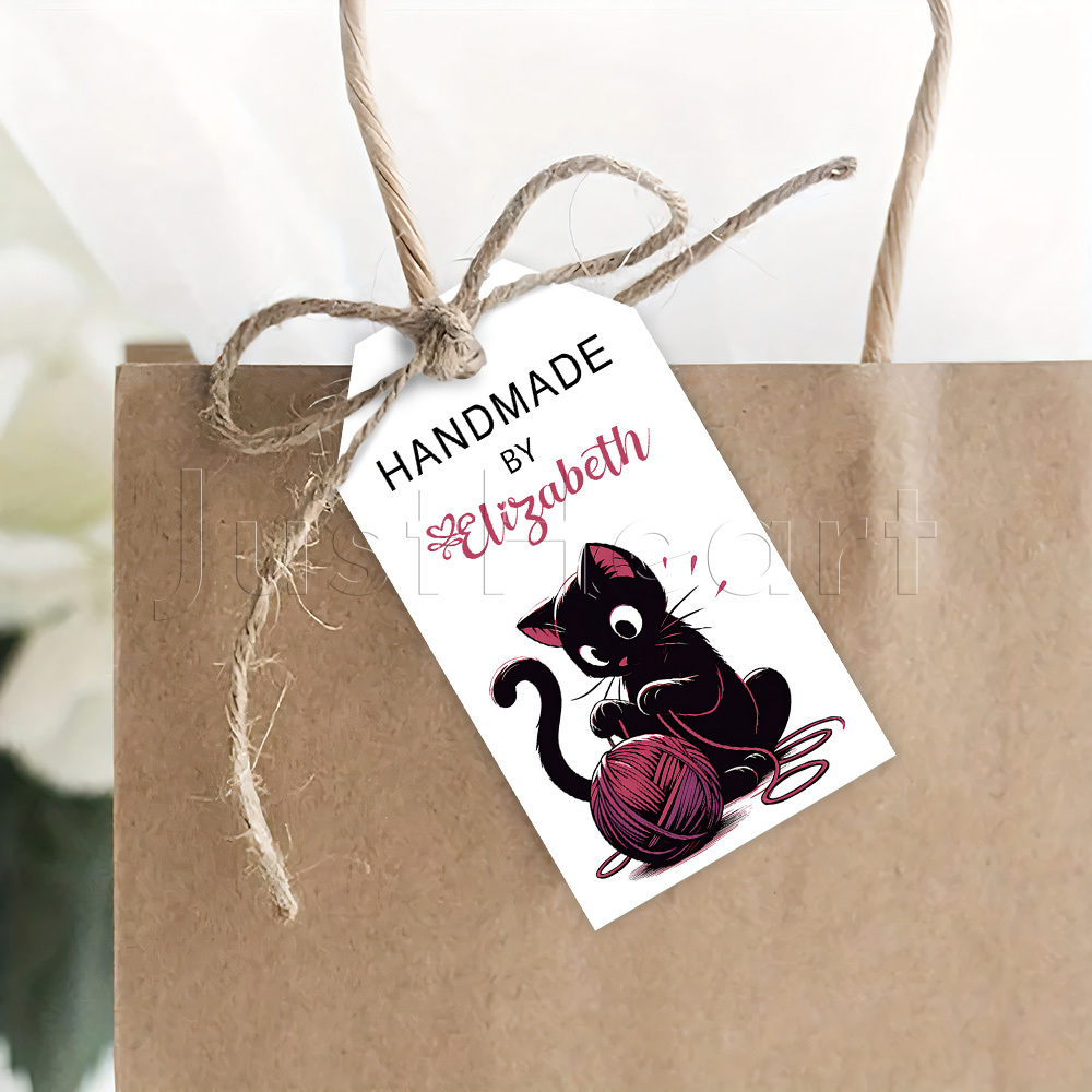 TEMU Etichette regalo personalizzate "Gatto a con filo" da 48/96 pezzi con di , testo personalizzabile, con un gatto con filo in un design , adatte