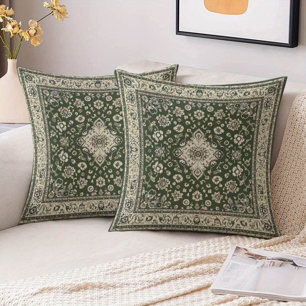 TEMU 2pcs Persian Style, Green Background With White Flowers, Vintage And Elegant Printed Pillow Covers 45.72cm X 45.72cm, Suitable For Home