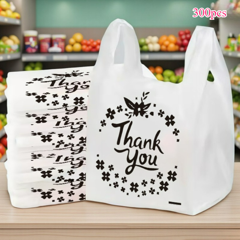 Image of 300pcs Black Transparent Vest Bags, Vest Garbage Bags With Handle, For Restaurant, Retail, Supermarket, Takeout, Store