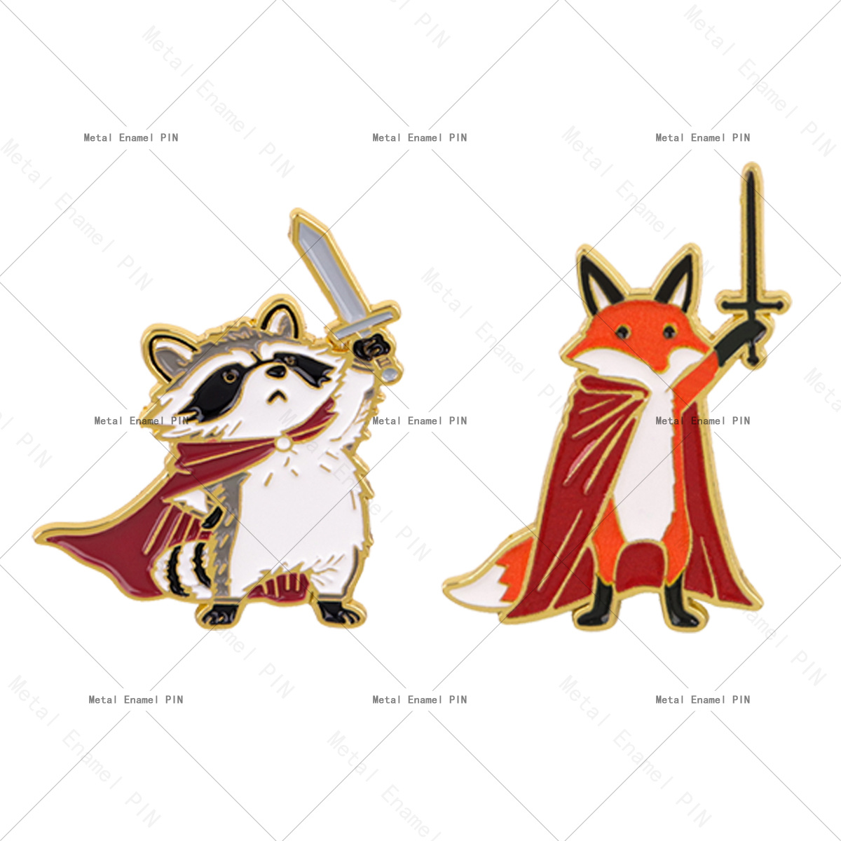 E-shop Set mit 2 Emaille-Anstecknadeln mit Waschbär und Fuchs, für Rucksäcke, Kleidung oder als Geschenke im Bereich der Mode-Ergänzungen