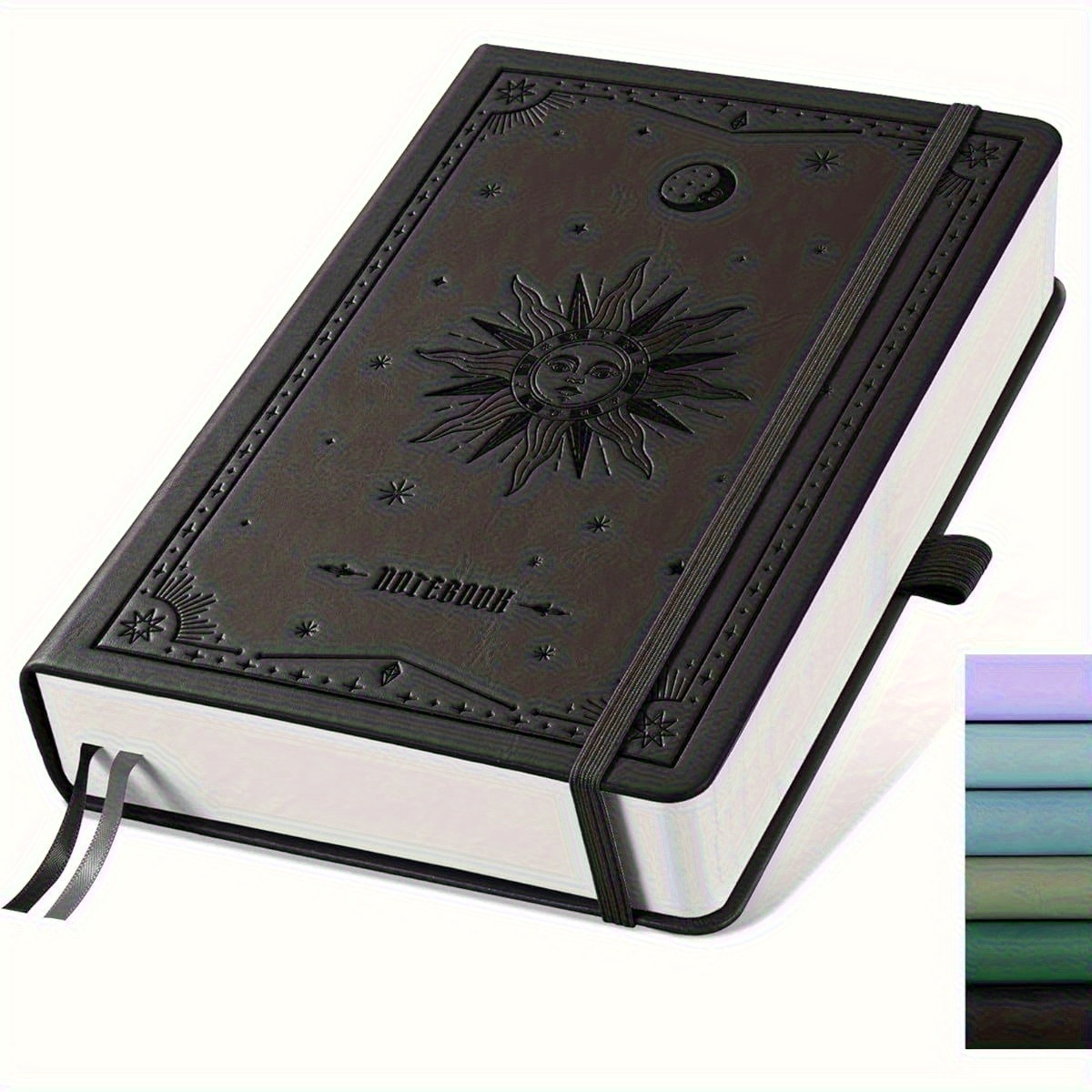 A5 Hardback Leather Notebook - 320 Pages, 100GSM Thick Paper, University Ruled (14.61cm x 21.29cm) with Blank Inner Pages & Sunburst Design - Elegant Gray-Blue Journal for Work, Note-Taking, Men & Women