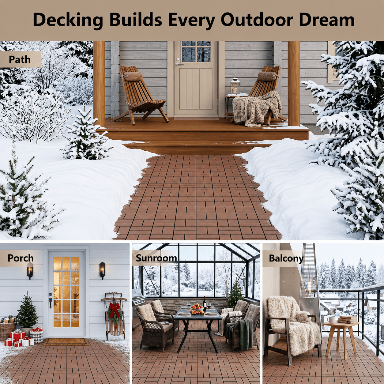 11pcs Interlocking Deck Tiles 30x30x2cm, Outdoor Flooring Tiles For Balcony, Patio, Garden & Terrace, Modular Floor Tiles, Non-slip Plastic Decking In Black Or Brown