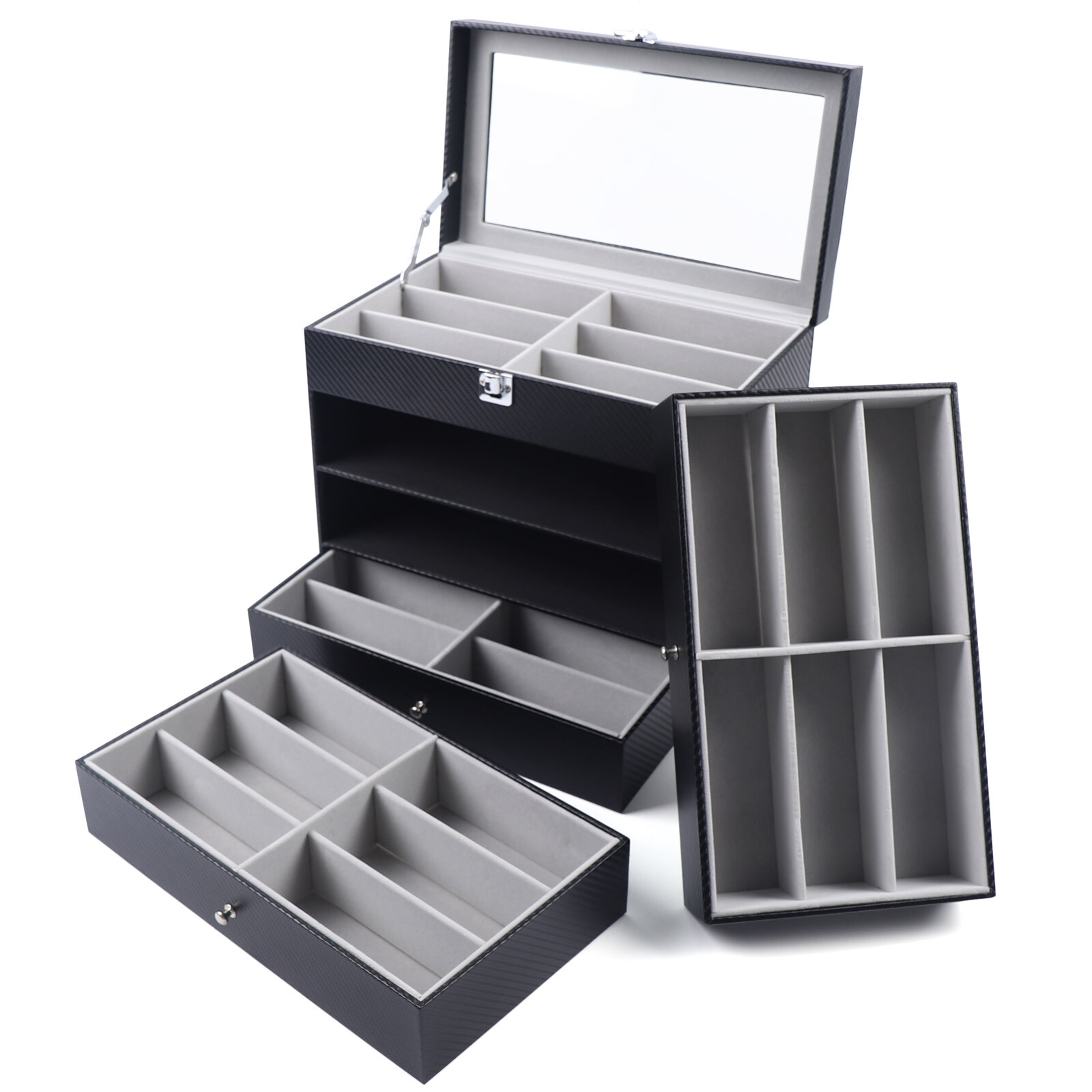 Image of 4-layer Black Display Case, Faux Leather Eyeglass Storage Box, Glasses Collection Storage Box Organizer For Men And Women Storage (24 Slots)