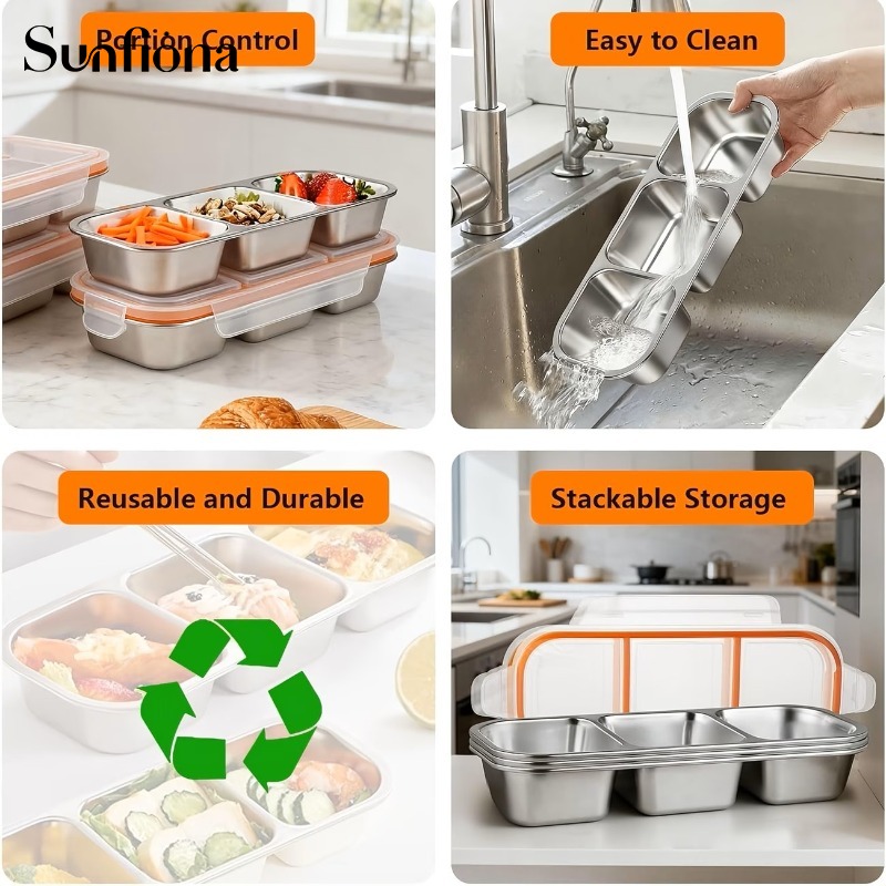 sunfiona 1/2er pack / 304 edelstahl geteilte frischhaltebox
