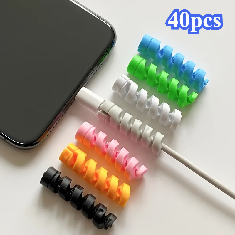E-shop 40 Stück Silikon-Kabelschoner – Langlebige, flexible Spiral-USB-Kabelschützer für Zuhause & Büro, gemischte Farben, Ladegerät, Kabelabdeckung,