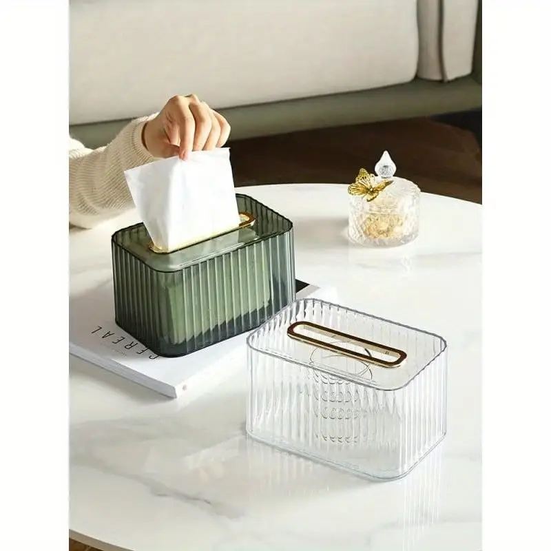 clear tissue box cover with golden handle elegant rectangular design for home bathroom bedroom dresser durable stylish organizer bathroom organizers and storage decorative tissue holder sleek organizer Product details 2