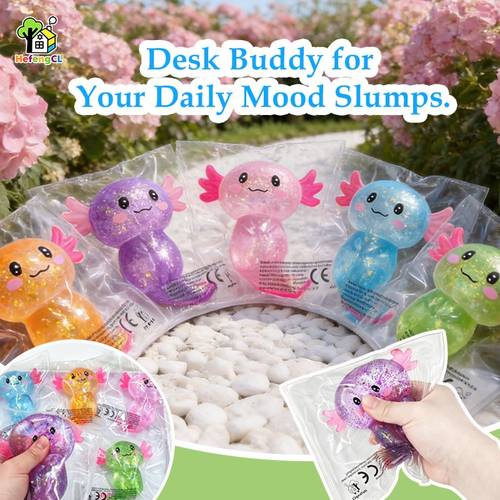 hefengcl slow rebound stress sensory glitter suitable for five color round mouthed axolotl with slow rebound desktop decoration gift for parties collectible