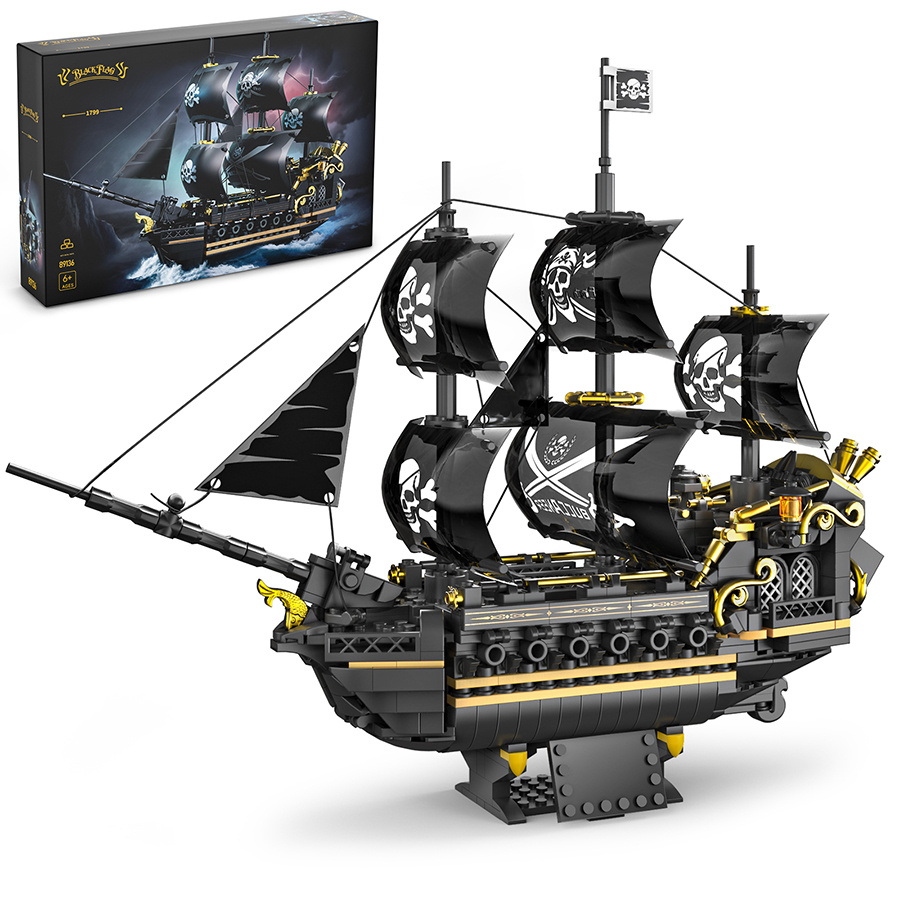 Image of 801pcs Black Sail Pirate Ship Collection Model, Museum-class Three-masted Sail Weight Gun, Attached Display Base Enjoy Decoration, Birthday, New Year, Valentine's Day Gifts