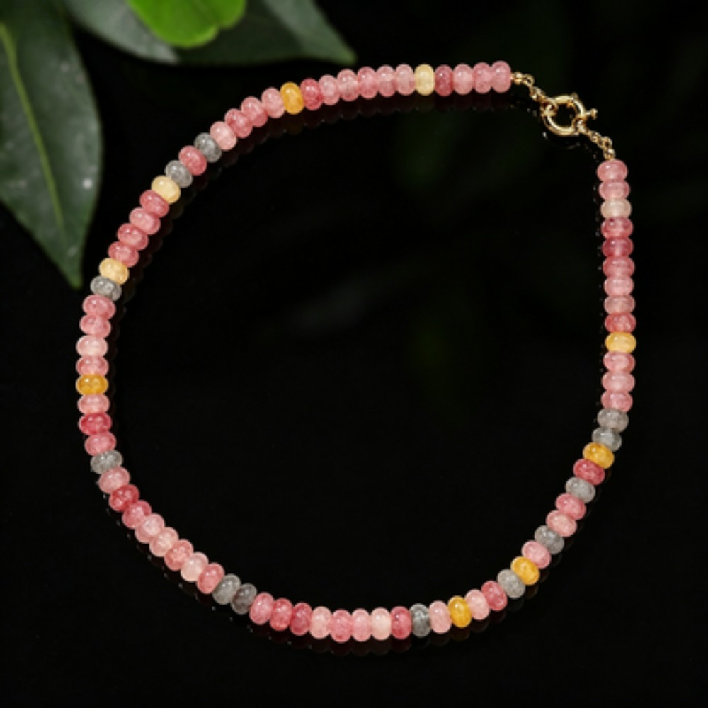 TEMU 1pc Famille Rose Pattern Broken Artificial Crystal Beaded Necklace, Color-preserving Copper , Elegant Fashion Jewelry, Delicate Daily Wear
