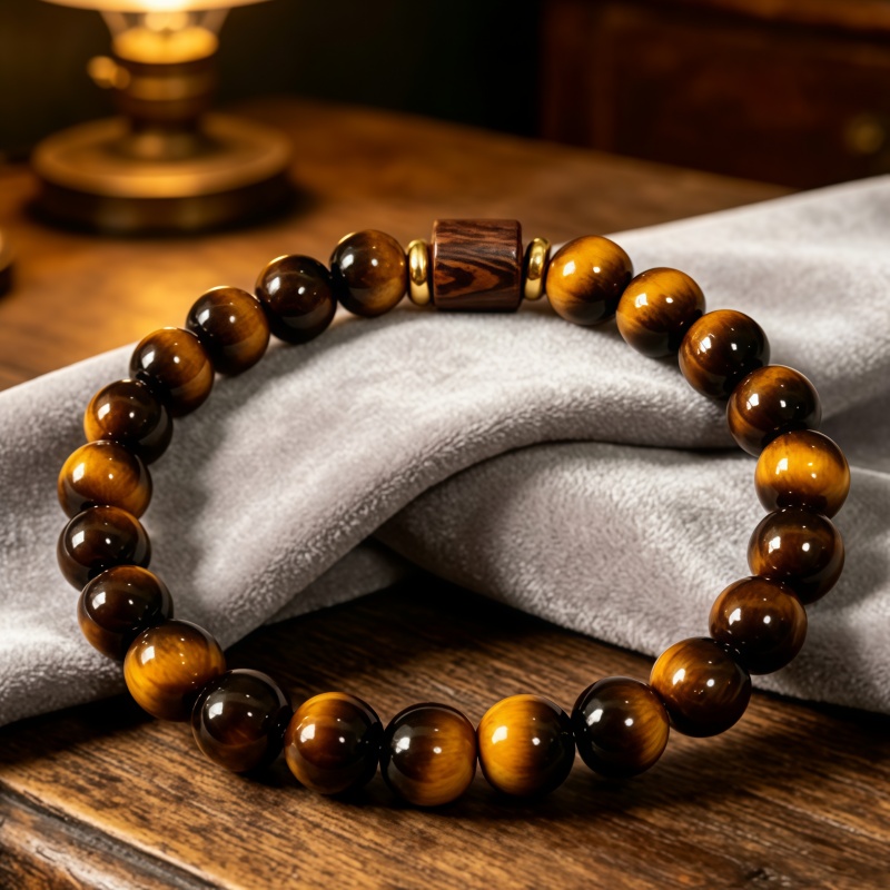 High-End Glossy Striped Tiger's Eye Bead Bracelet, Unisex