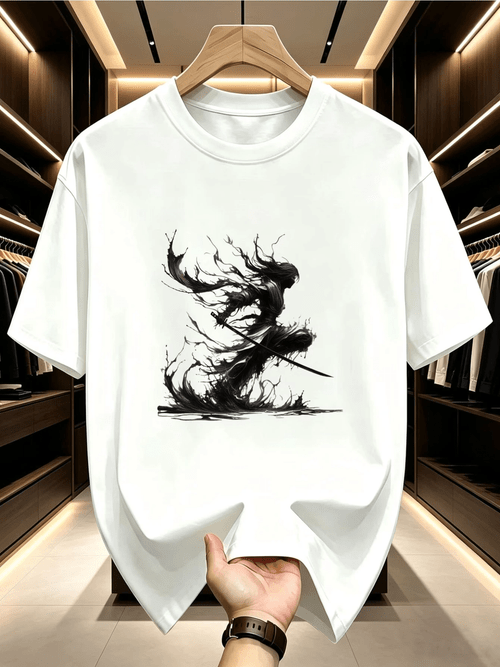 mens casual round neck t shirt pattern print quick dry breathable non clinging trendy