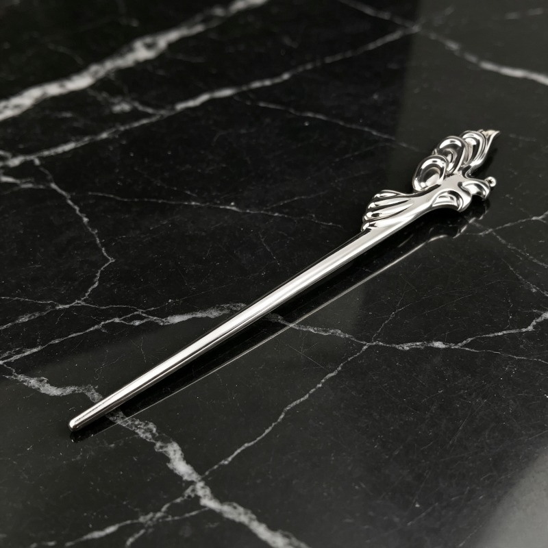 TEMU 1pc New Chinese Style Vintage Phoenix Relief Silvery Hairpin For Women, Ancient Style Updo Single-prong Hairpin, Hanfu Accessory, Simple And