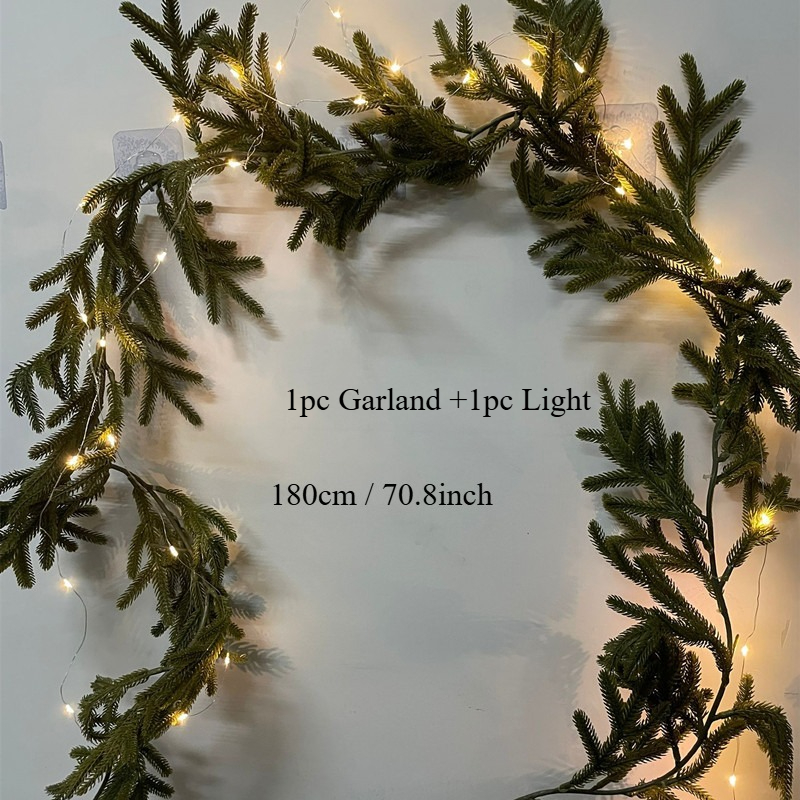 TEMU 2pcs Artificial Norfolk Pine Christmas Garland - Lifelike Festive Greenery With Battery-operated 30 Led Lights, 1pc Garland And 1pc For