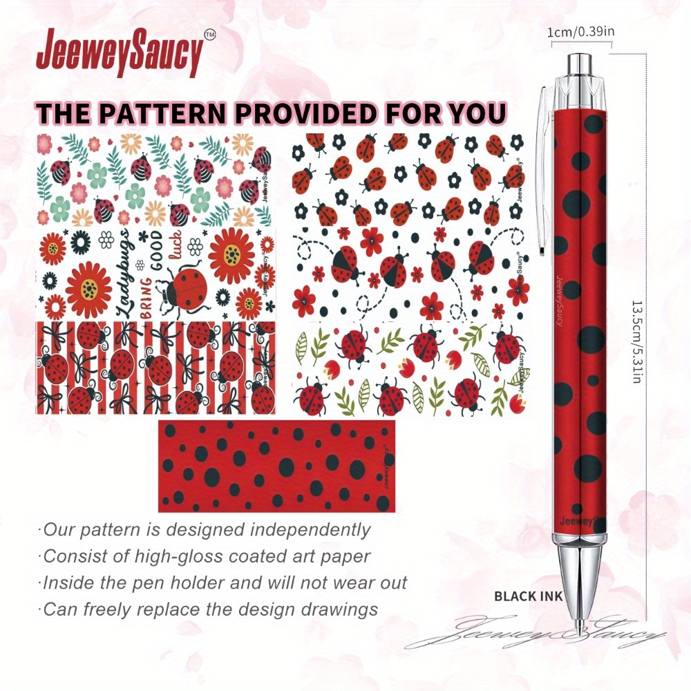 7pcs creative red cartoon ladybug ballpoint pen set with retractable design, black ink writing pens for teachers and office supplies, back-to-school gift, unique insect party favor Product details 4