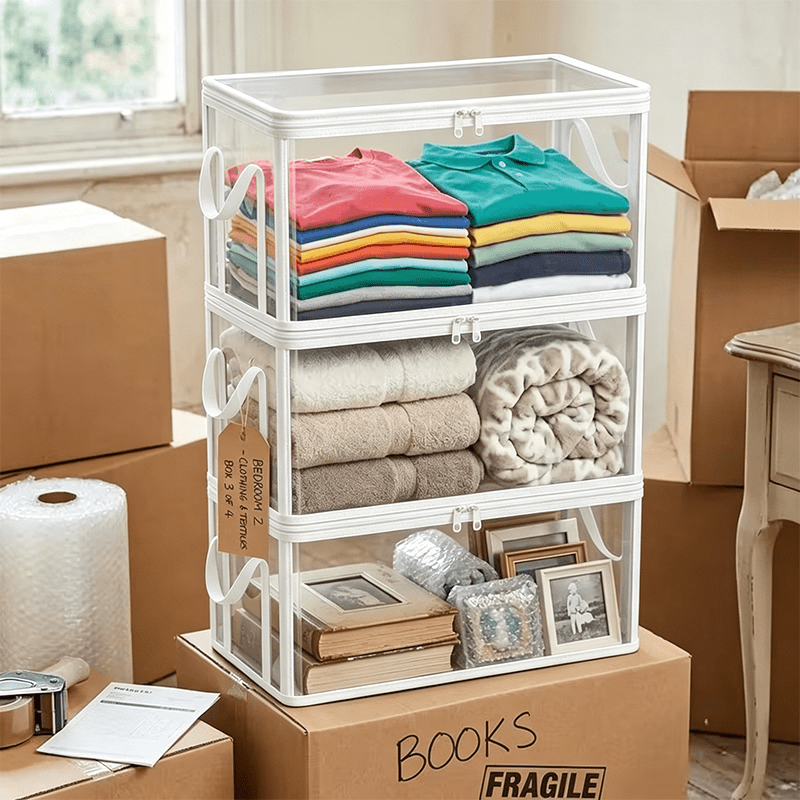 White Transparent Thick Plastic Storage Box with Hinged Lid