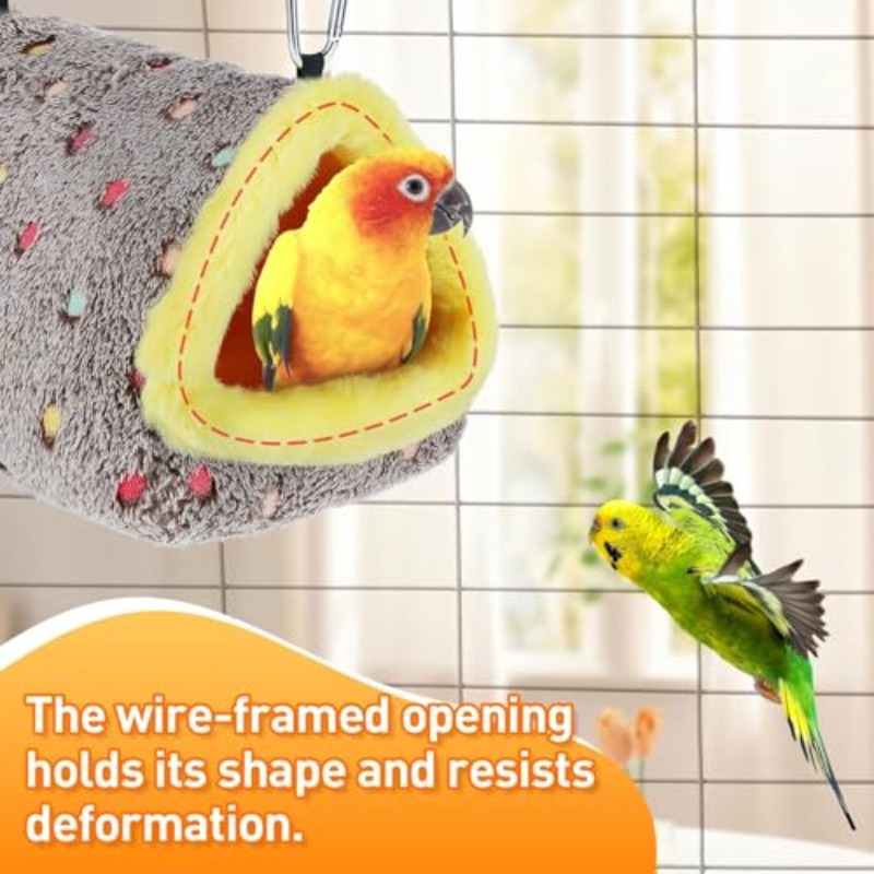 Warm Bird Nest House with Plush Mat & Hanging Hammock - Cozy Hideaway Hut for Macaw, African Grey, Parrots - Soft Cushioned Interior, Durable Cage Accessory with Ventilation & Easy-Clean Design, Medium Size for Small to Medium Birds