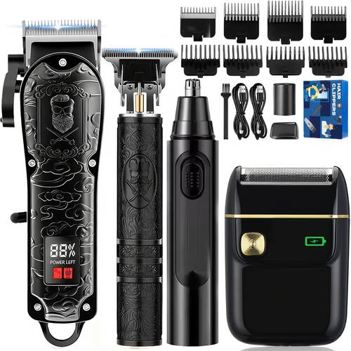 rechargeable electric grooming kit with lcd display suitable for travel hair clipper beard trimmer ear nose hair trimmer set multi functional shaver gift for husband boyfriend for car use