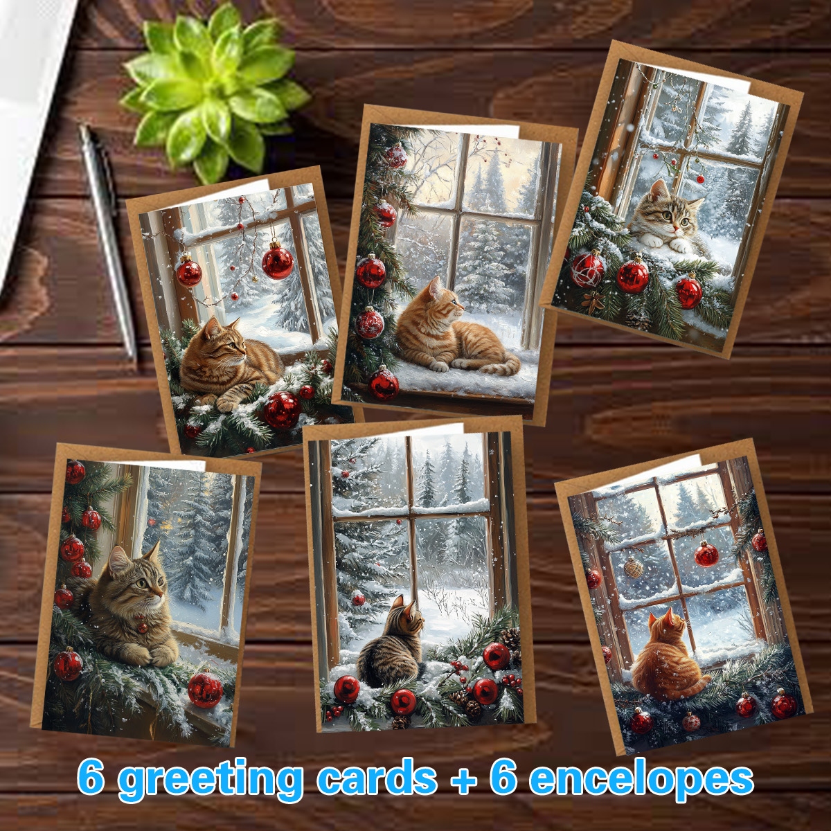 TEMU 1set/12pcs/24pcs/48pcs Greeting Cards, Holiday Greeting Cards, Christmas Greeting Cards, Birthday Greeting Cards. Cat By The Window With