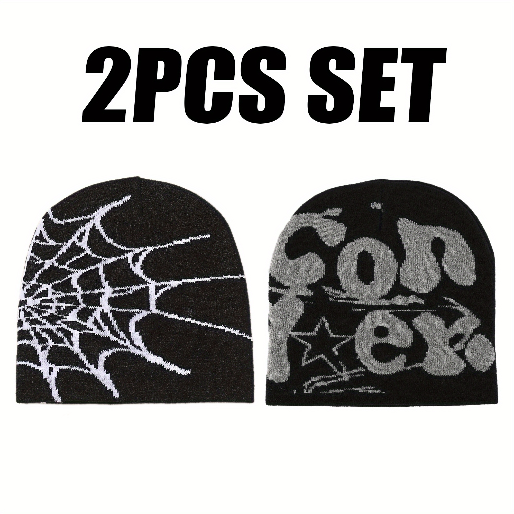 E-shop 2er-Set [Spinnennetz + ICON Hip-Hop-Stil Y2K Mode Warme Mütze Unisex Outdoor Kälteschutz Kopftuch Trendiger Stil]