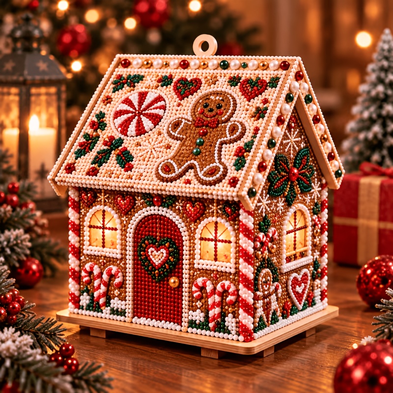 TEMU Halloween 3d Wooden Christmas Cabin Kit, Suitable For Adults, Pearl Decoration, Diamond Painting, Holiday Decoration, 3d Design, Adult Craft Kit