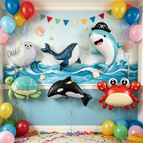 Artikelbild 6er-set folienballons mit , meeresschildkröte, hai, wal, krabbe, geburtstagsfeier-dekoration, requisiten für außendekoration, deko für feiertags-event-atmosphäre, raum-hintergrund-wanddekoration für weihnachten, halloween