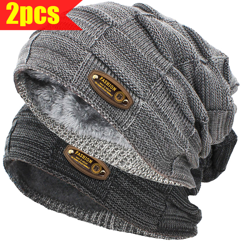 TEMU 2pcs Men's Autumn And Winter Fashionable Warm Hats, Mixed , Outdoor Leisure Windproof And Cold-proof Hats, Suitable For Middle-aged And Elderly