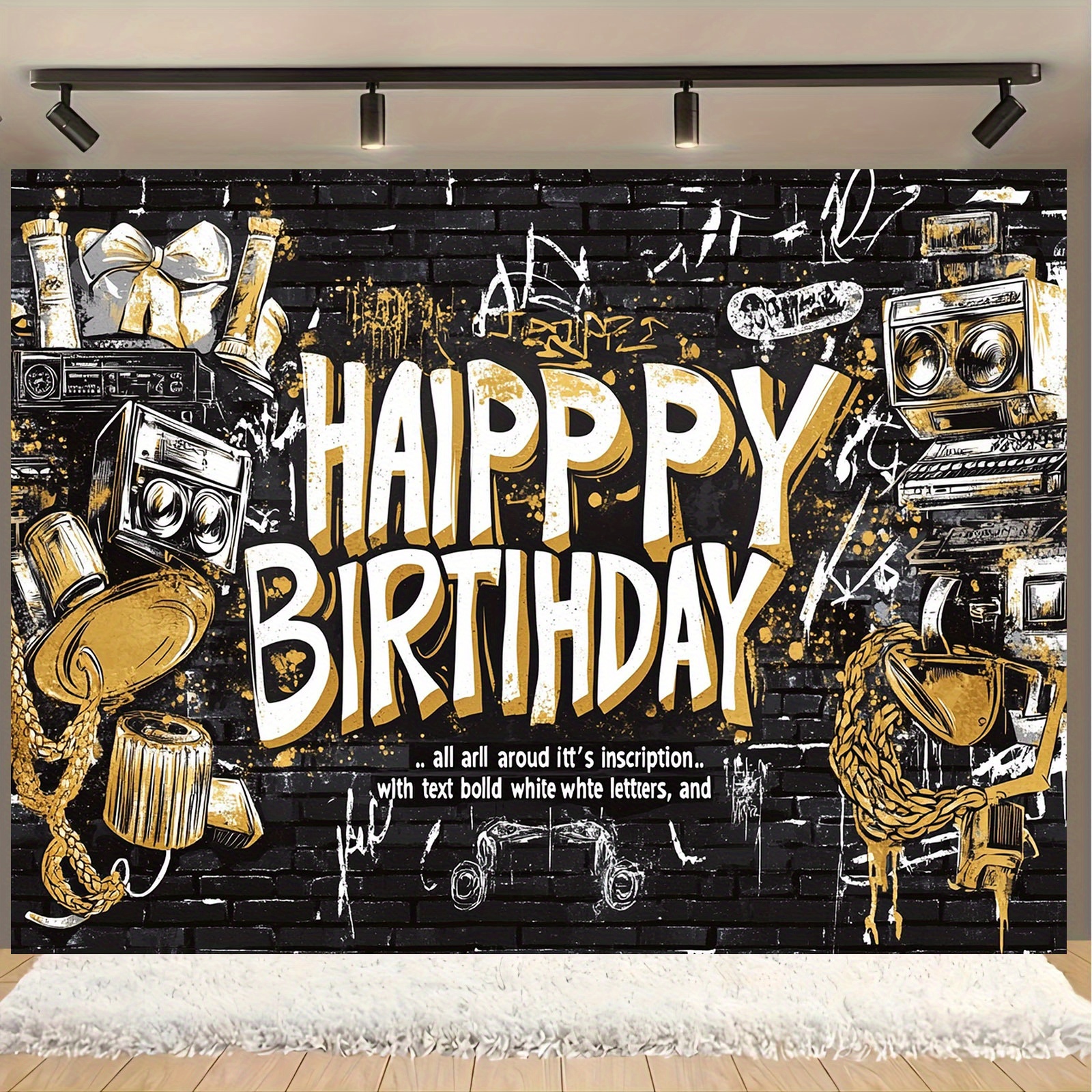 1pc hip hop birthday backdrop   party decor with happy birthday text boombox no electricity needed   wall background durable polyester banner for birthday parties photo booths events indoor outdoor decoration birthday party decorations event decoration nostalgic theme 2d flat