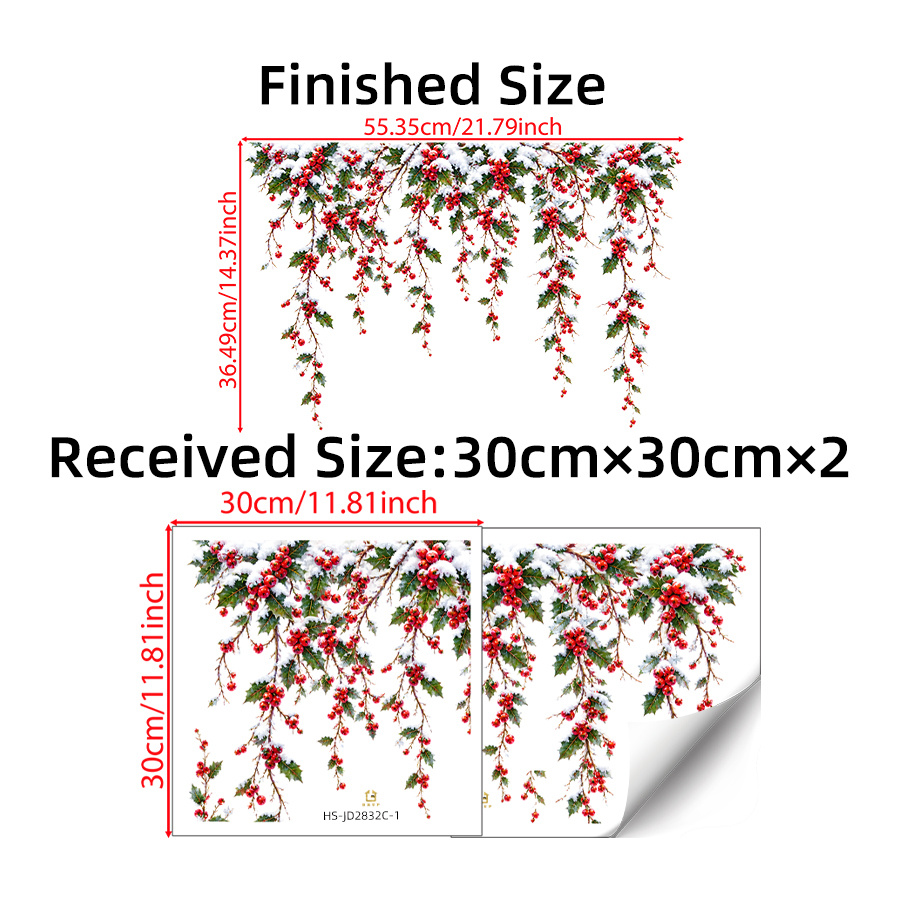 TEMU 2 pezzi/Set Adesivi statici per finestre con ghirlande di rosse di illice nevoso, motivo di rami di di illice sospesi smerigliati riutilizzabili