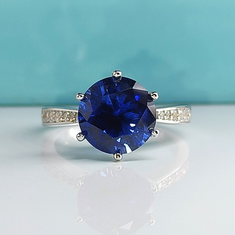 Women's Classic Blue Artificial Gemstones Ring, Engagement Gift
