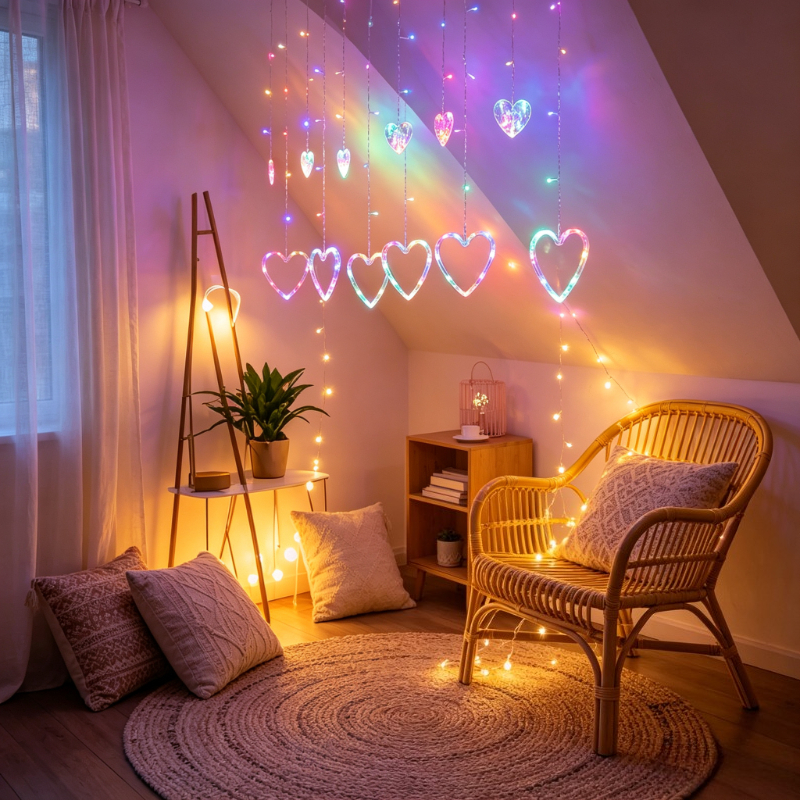TEMU Usb-powered Heart-shaped Curtain Lamp, Colorful Led Heart-shaped Light String, Bedside Lamp, Suitable For Bedrooms, Windows, Weddings, Parties,