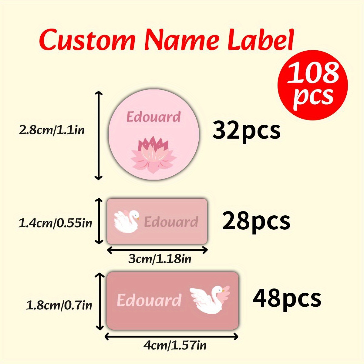 Personalized 108pcs Name Label Stickers In 3 Sizes, Perfect For The Back-to-school Period, Office Use, And Water Bottles, Tailored For Students