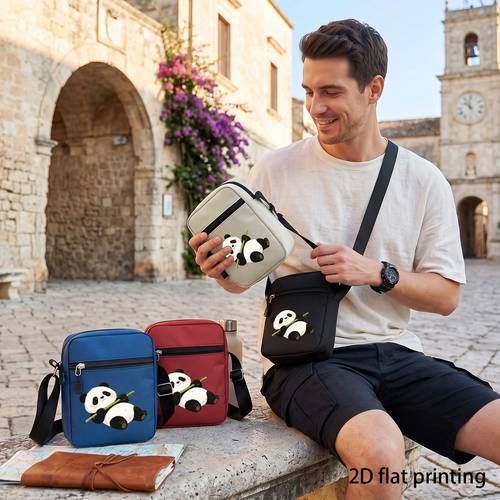 Artikelbild niedliche panda-print herren crossbody bag zum tragen mit bambus, lässige vielseitige schultertasche, leichte handyhülle, münzfach, verstellbarer riemen, trendiges modeaccessoire, in verschiedenen farben erhältlich, für den täglichen weg zur arbeit und outdoor-aktivitäten, geschenkidee