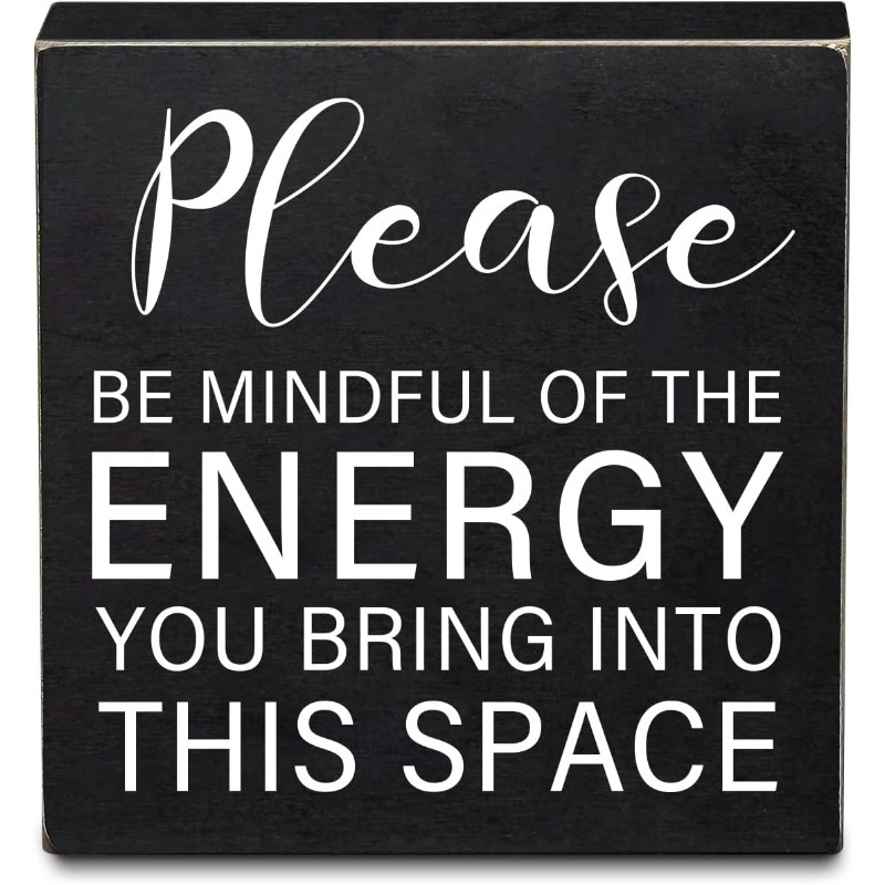 TEMU 2d Flat - 2d Plane, Positive Energy "please Of You Space" Wooden Decorative Box - 5x5 Inch Black Wood Desktop Ornament, Inspirational Slogan